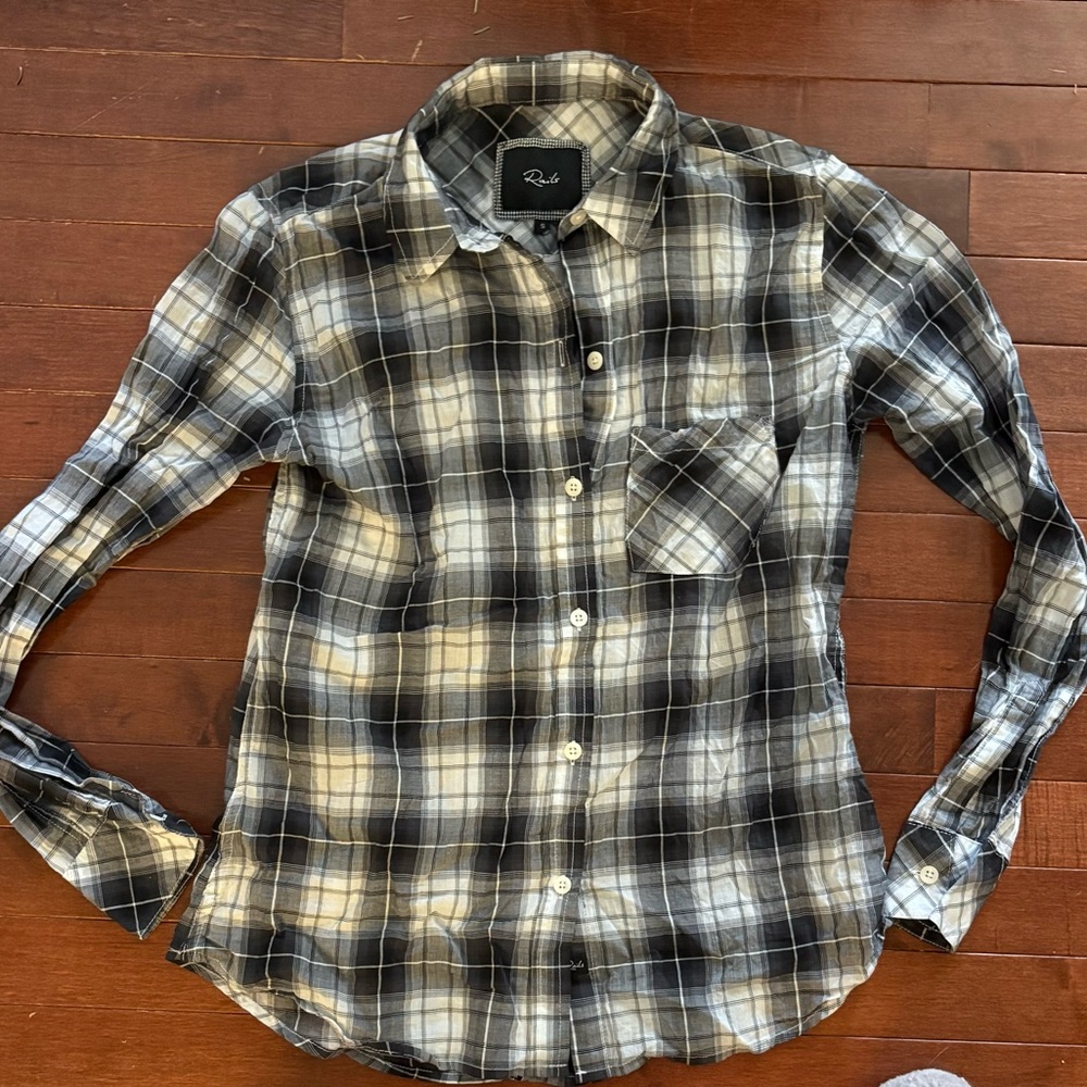 Rails Black Plaid Button Down Top